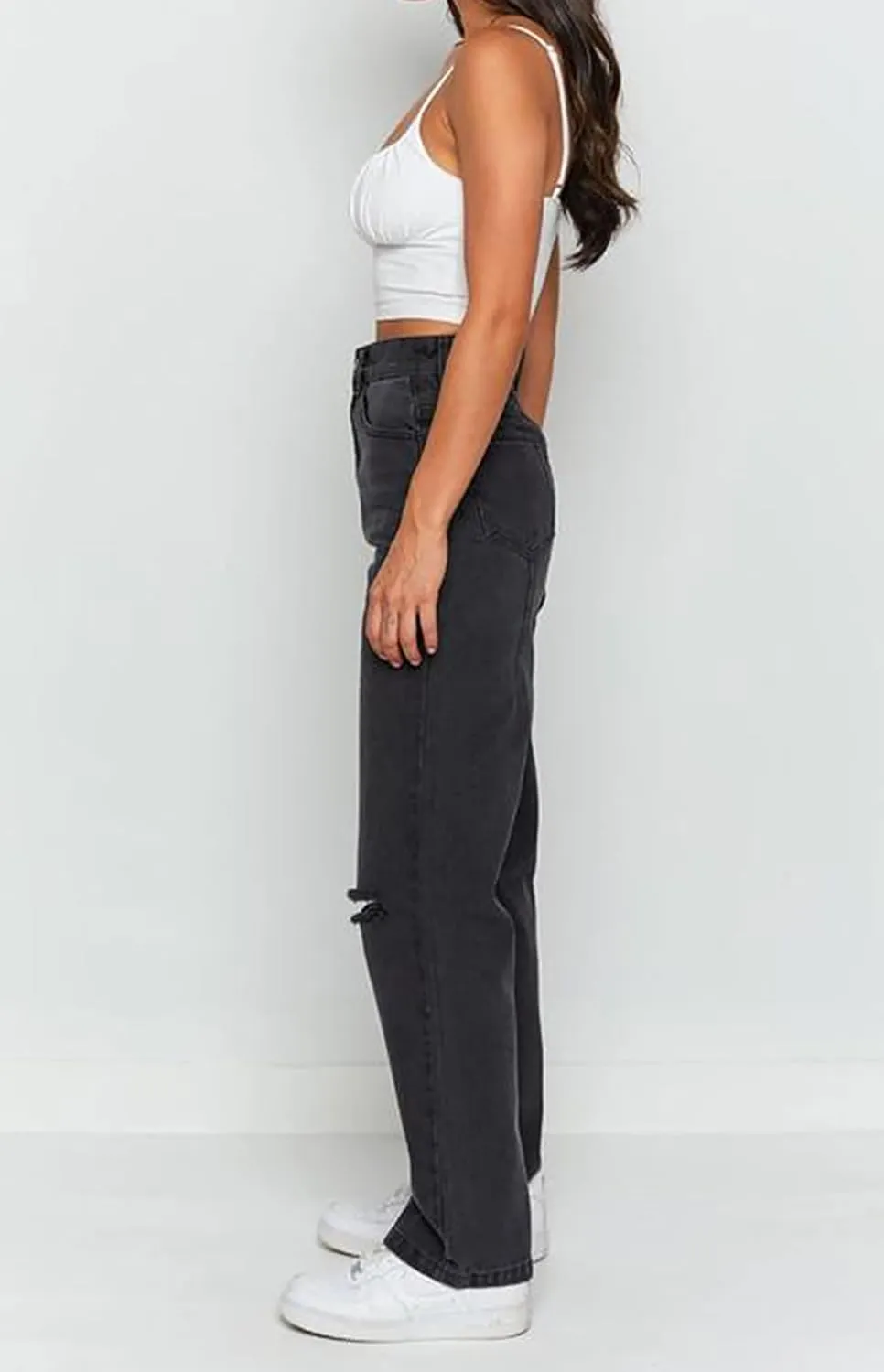 Women's Ripped Boyfriend Jeans High Waisted Baggy Distressed Denim Pants Straight Trousers