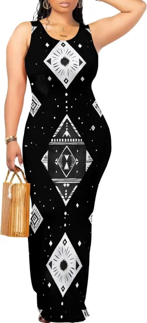 Women's Sexy Bodycon Floral Print Tank Dress Basic Sleeveless Crewneck Long Maxi Dresses Party Club Beach Sundresses