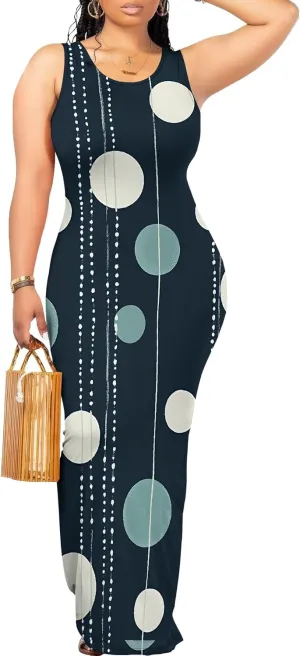 Women's Sexy Bodycon Floral Print Tank Dress Basic Sleeveless Crewneck Long Maxi Dresses Party Club Beach Sundresses