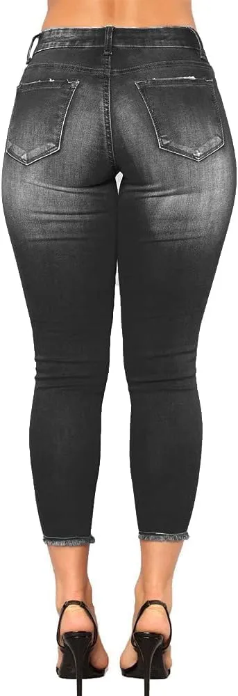 Women's Skinny Ripped Jeans Distressed Destroyed Stretchy Trendy High Waisted Denim Pants
