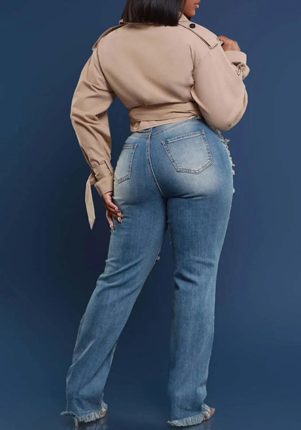 Women's Skinny Ripped Jeans High Waisted Straight Leg Stretchy Distressed Asymmetrical Raw Y2K Denim Pants