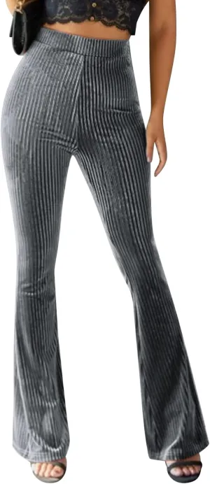 Women's Solid High Waist Mermaid Ruffle Flare Pants Casual Stretchy 70's Disco Bell Bottom Wide Leg Leggings Yoga Trousers