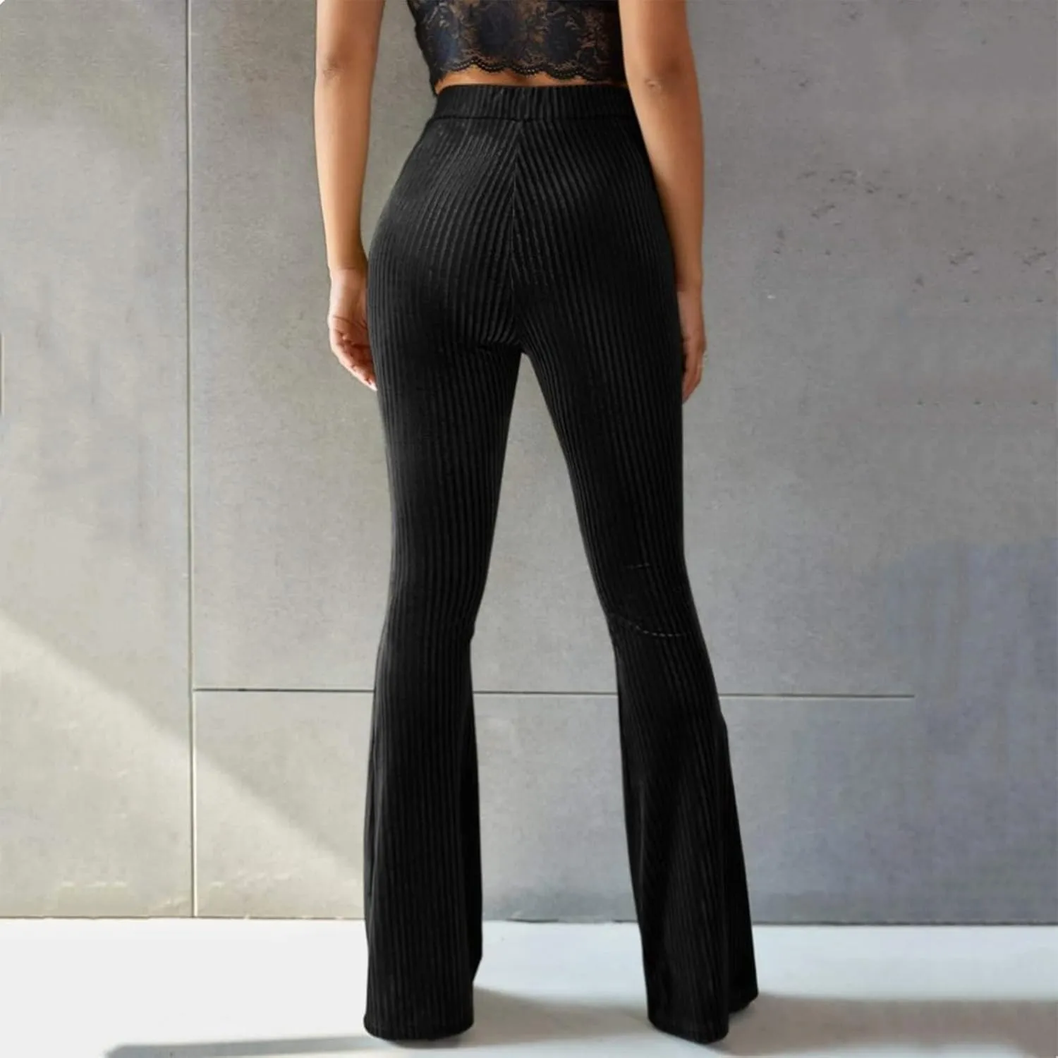 Women's Solid High Waist Mermaid Ruffle Flare Pants Casual Stretchy 70's Disco Bell Bottom Wide Leg Leggings Yoga Trousers