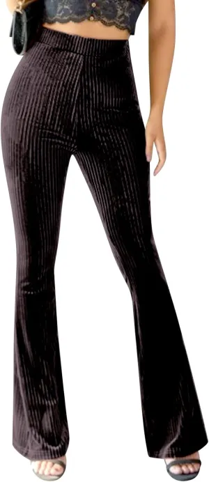 Women's Solid High Waist Mermaid Ruffle Flare Pants Casual Stretchy 70's Disco Bell Bottom Wide Leg Leggings Yoga Trousers