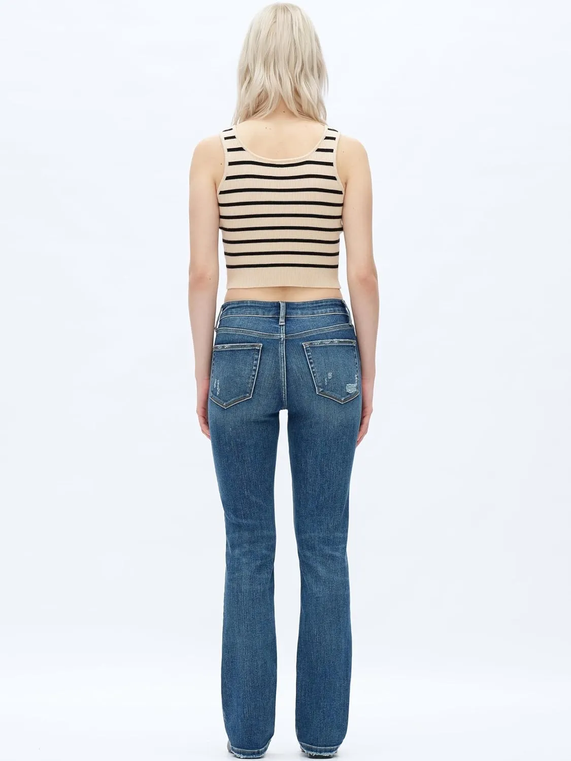 Women's Straight Leg Jeans High Stretchy Mid Rise Trendy Straight Leg Jeans Classic Fit Denim Jeans for Women
