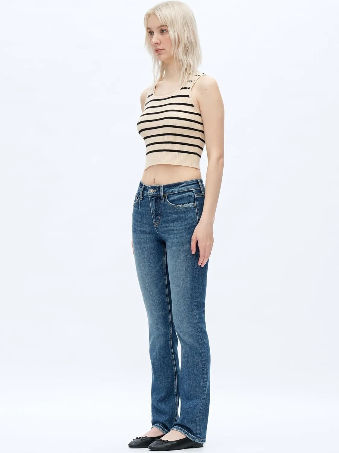 Women's Straight Leg Jeans High Stretchy Mid Rise Trendy Straight Leg Jeans Classic Fit Denim Jeans for Women