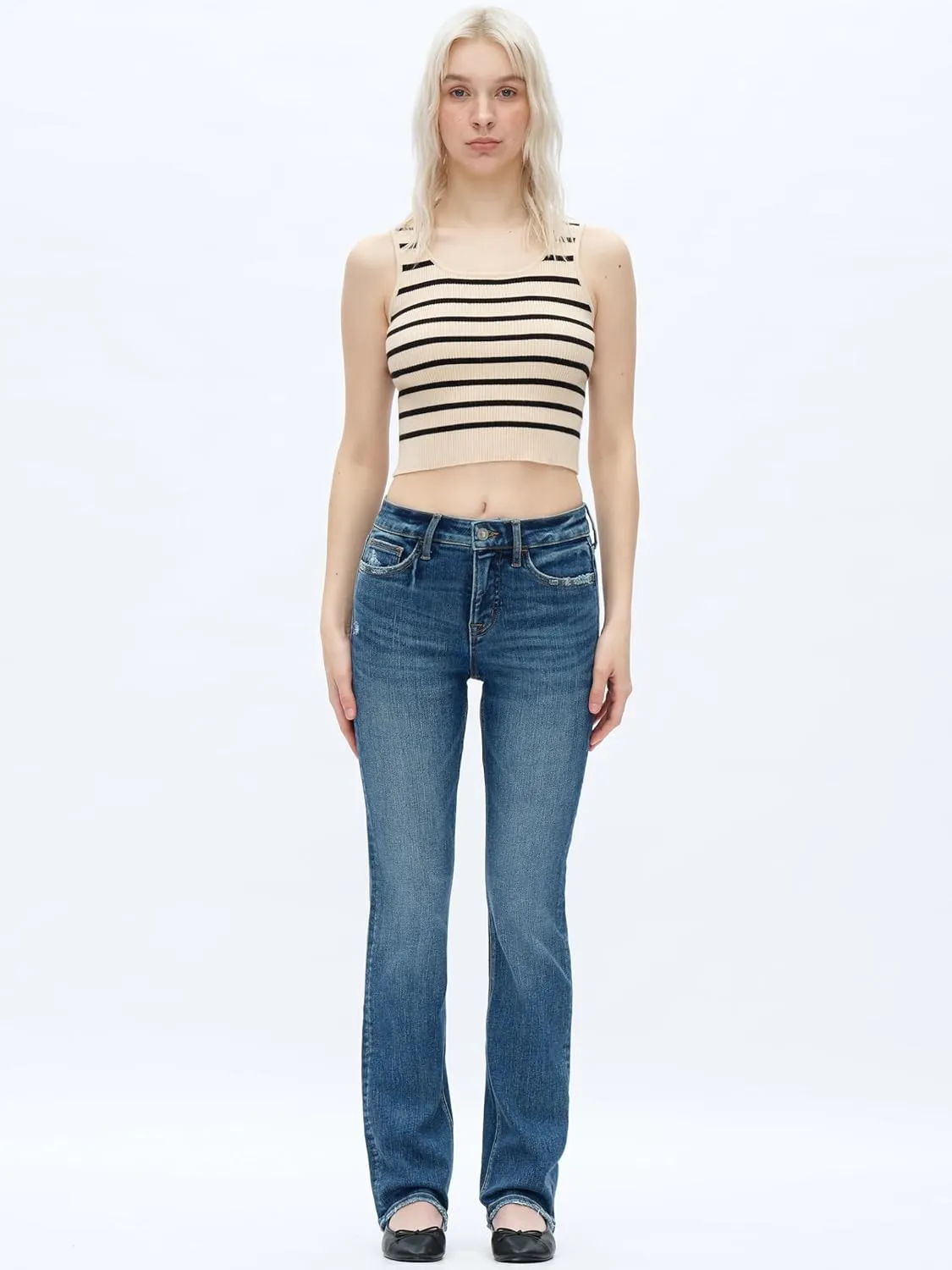 Women's Straight Leg Jeans High Stretchy Mid Rise Trendy Straight Leg Jeans Classic Fit Denim Jeans for Women