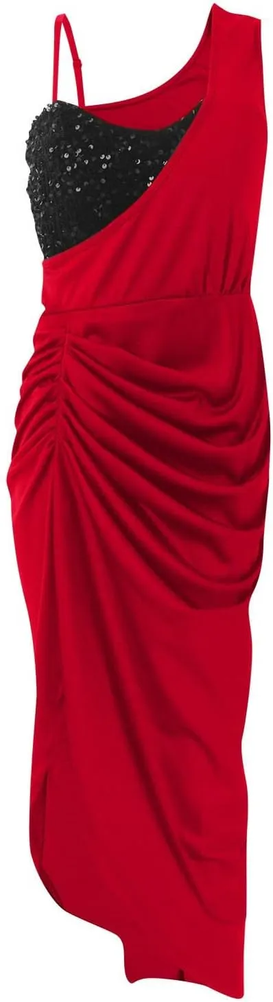 Women's Summer Sexy Elegant Trendy Solid Color Cold Shoulder Sequins Split Party Cocktail Prom Dress, S-3XL