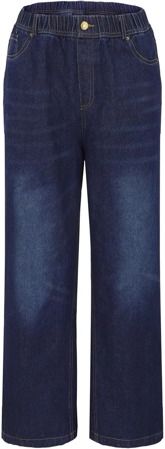 Womens Wide Leg Jeans Bowknot High Waisted Denim Pants Straight Leg Y2K Casual Baggy Trousers with Pockets Trendy