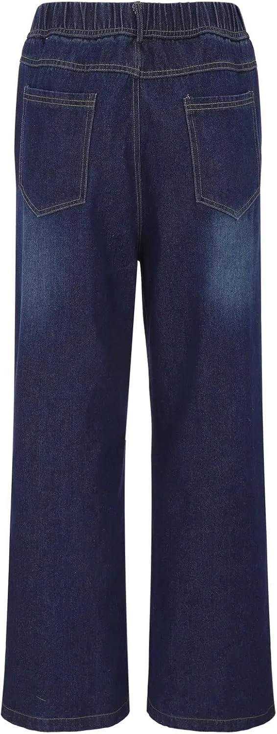 Womens Wide Leg Jeans Bowknot High Waisted Denim Pants Straight Leg Y2K Casual Baggy Trousers with Pockets Trendy