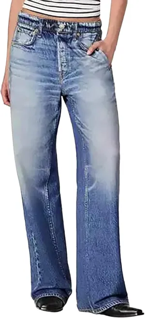 Womens Wide Leg Jeans Bowknot High Waisted Denim Pants Straight Leg Y2K Casual Baggy Trousers with Pockets Trendy