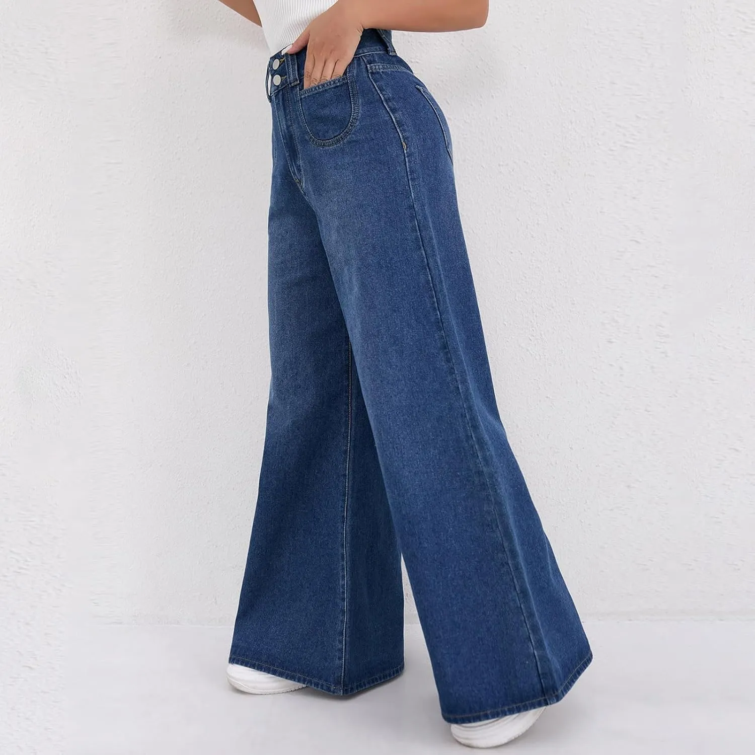 Women's Wide Leg Jeans Fashion Trendy Solid Oversized Denim Pants Flowy High Waisted Straight Leg Ladies Trousers