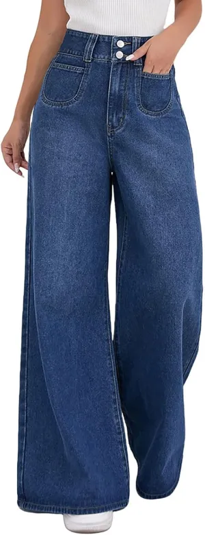 Women's Wide Leg Jeans Fashion Trendy Solid Oversized Denim Pants Flowy High Waisted Straight Leg Ladies Trousers