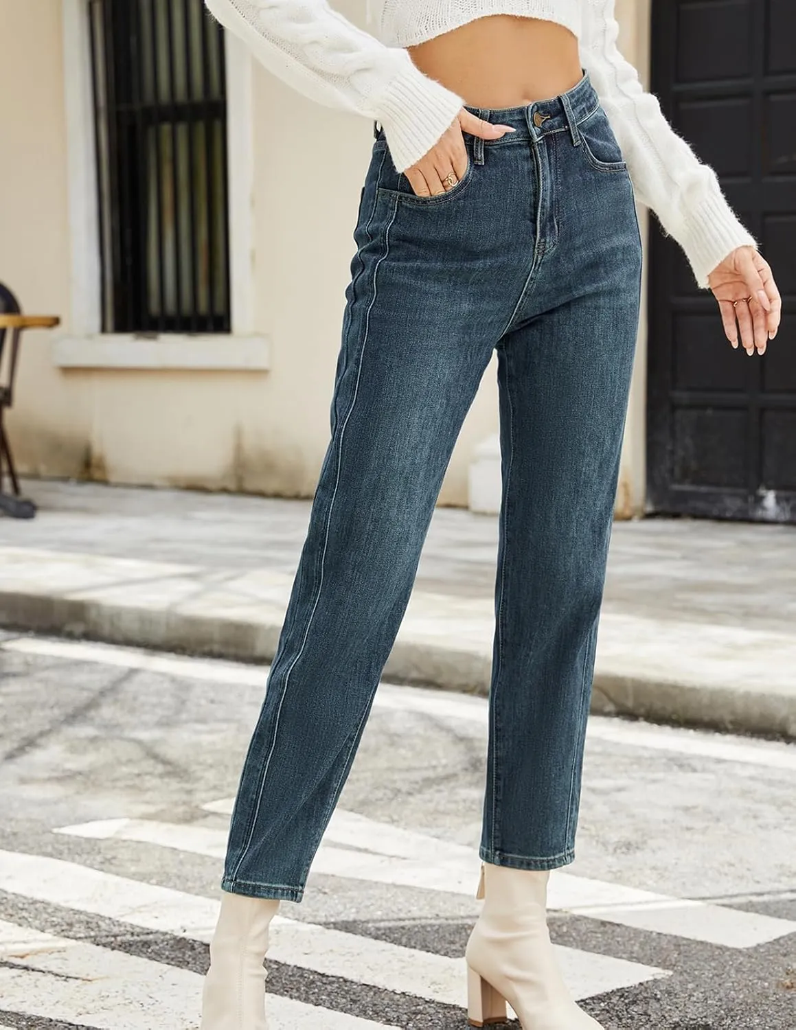 Womens Wide Leg Jeans Trendy High Waisted Straight Leg Jeans Stretchy Baggy Denim Pants