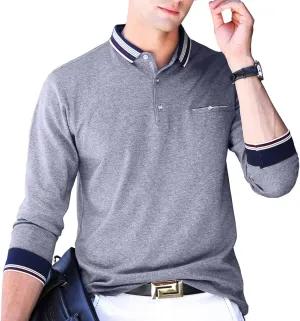 XTAPAN Men's Polo Shirt Casual Long Short Sleeve Classic Fashion Polo Cotton T Golf Sport Shirt