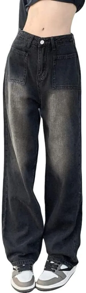 Y2k Baggy Jeans for Women Low Waist Wide Leg Denim Jeans Casual Cargo Pants Harajuku Pockets Trousers Streetwear