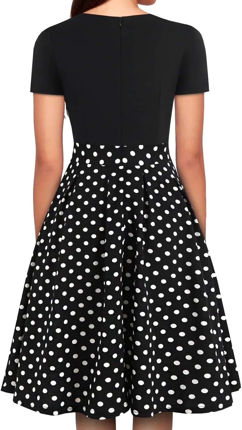 YATHON Women's Vintage Floral Flared A-Line Swing Casual Party Dresses with Pockets