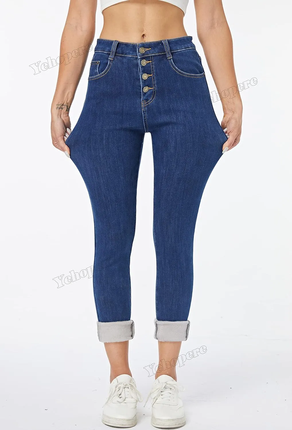Yehopere Women's Fleece Lined Thermal Winter Jeans Skinny Denim Pants Jeggings Warm Stretch Jeans