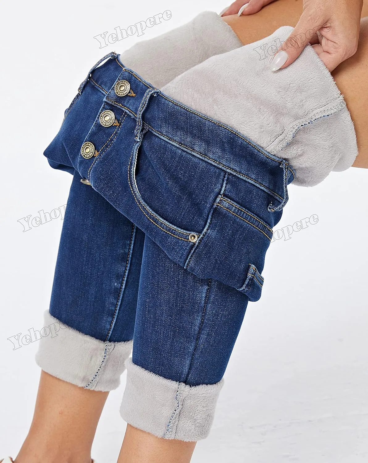 Yehopere Women's Fleece Lined Thermal Winter Jeans Skinny Denim Pants Jeggings Warm Stretch Jeans