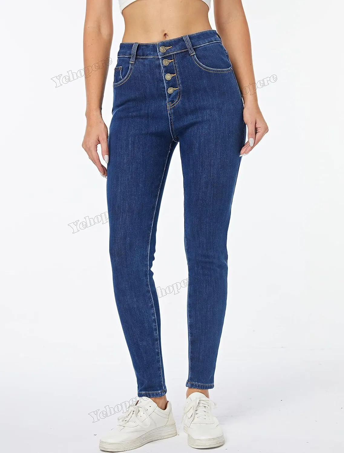 Yehopere Women's Fleece Lined Thermal Winter Jeans Skinny Denim Pants Jeggings Warm Stretch Jeans