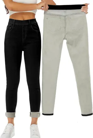 Yehopere Women's Winter Jeans High Waist Pull on Fleece Lined Thicken Elastic Waist Jeans