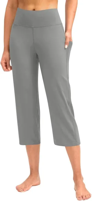 Yoga Capri for Women Trendy 2024 with Pockets Plus Size Capri Leggings Straight Leg Crop Yoga Pant Capris High