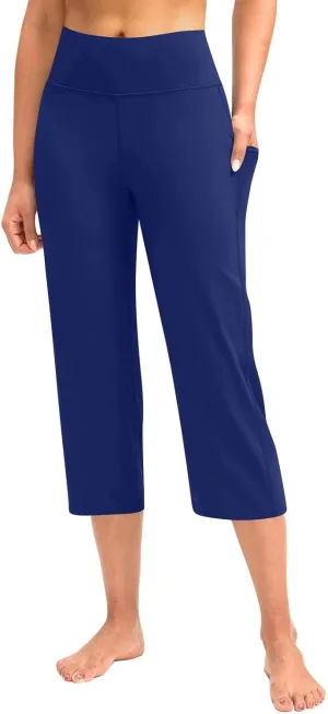 Yoga Capri for Women Trendy 2024 with Pockets Plus Size Capri Leggings Straight Leg Crop Yoga Pant Capris High