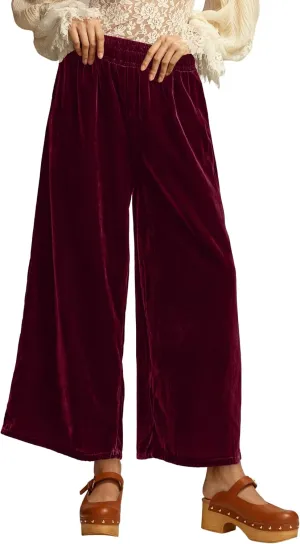 Ythomm Womens Velvet Wide Leg Lounge Pants High Rise Smocked Waistband Elastic Palazzo Pants Casual Loose Fitted Y2k Trousers