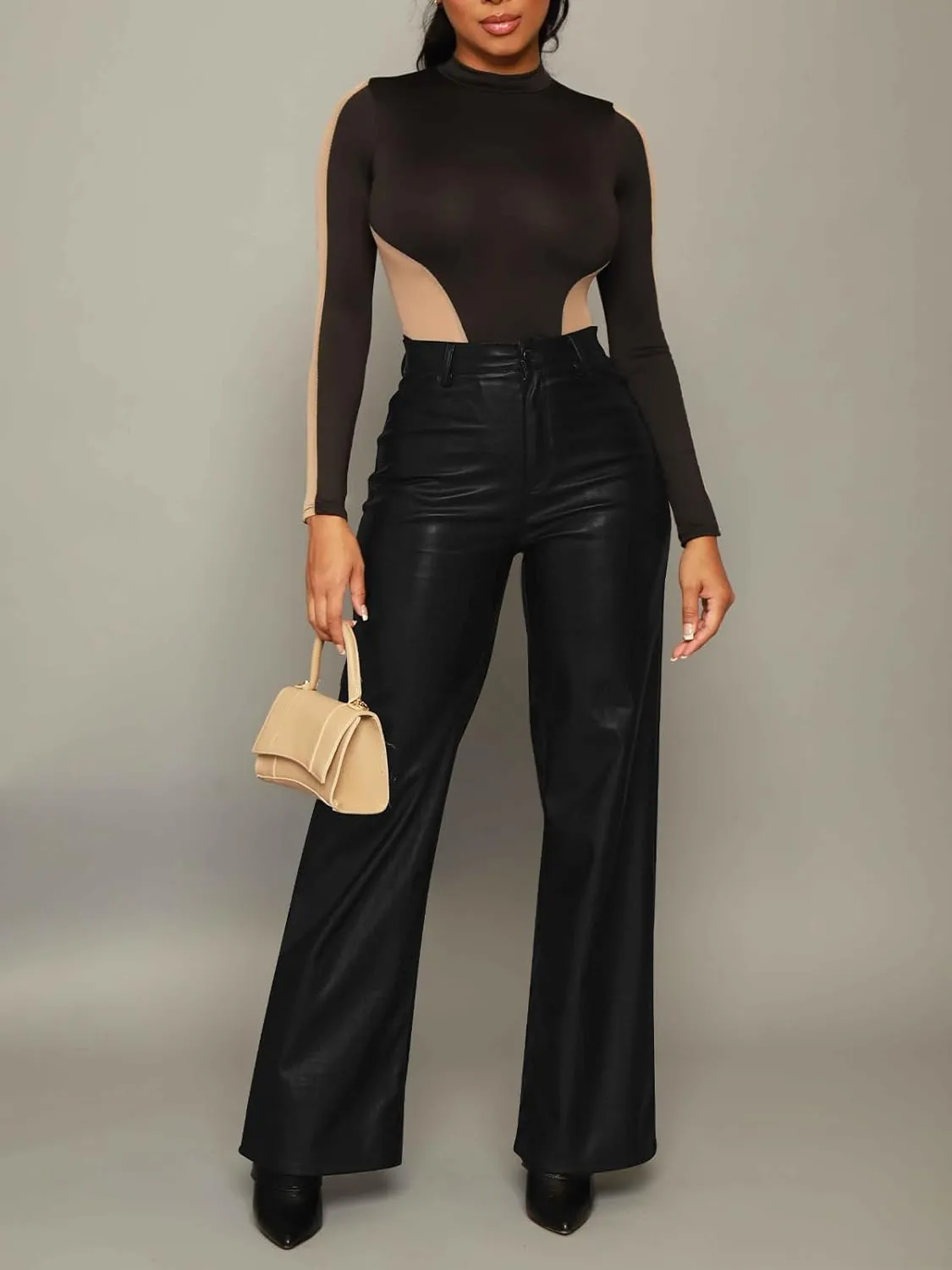 Zebaexf Women's High Waist Faux Leather Pants Straight Leg Jeans Leather Look Pants