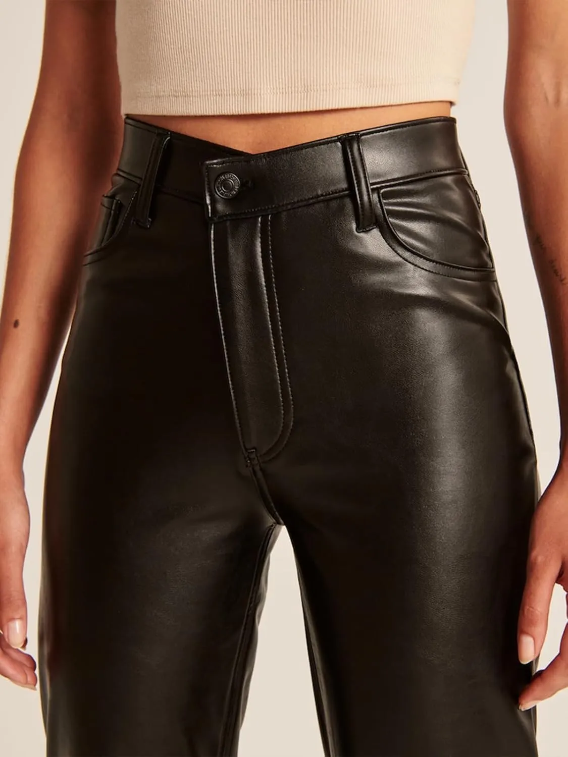Zebaexf Women's High Waist Faux Leather Pants Straight Leg Jeans Leather Look Pants