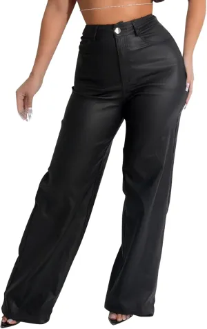 Zebaexf Women's High Waist Faux Leather Pants Straight Leg Jeans Leather Look Pants