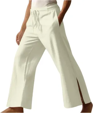 Zeiyignr Mens Cotton Linen Pants Yoga Beach Loose Fit Casual Elastic Waist Drawstring Side Slit Baggy Trousers with Pockets