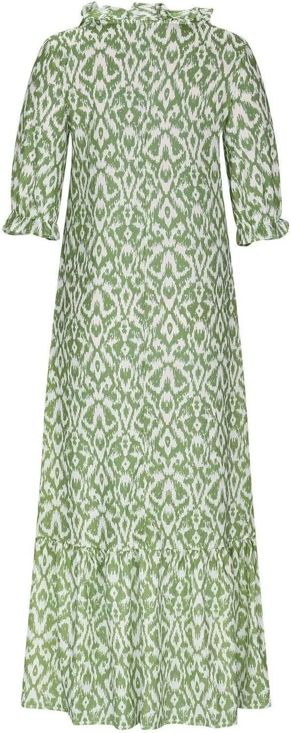 ZWRXW Women Boho Summer Dress Tassel V Neck Ruffle Flowy A-Line Maxi Dresses Short Sleeve Casual Long Dress Beach Vacation