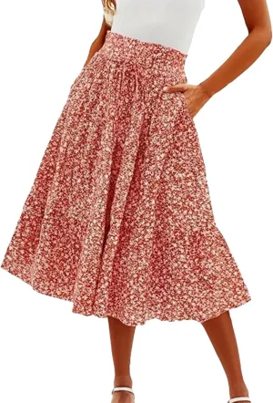 ZYXTIM Women's 2025 Bohemian Long Skirts Tiered Elastic High Waisted Summer Floral Maxi Skirt Vacation Flowy Swing Sundress